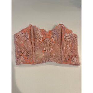 Victorias Secret Lace Corset Top Peach & Orange Floral L